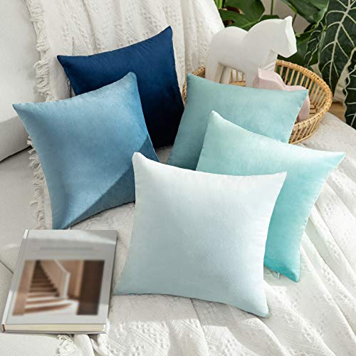 Image of MIULEE Velvet Pillow Covers Decorative Square Pillowcase Soft Solid Cushion Case for Sofa Bedroom Car 12 x 12 Inch Aqua Green