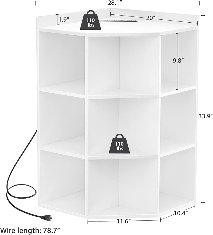 Aheaplus Corner Cabinet, Corner Storage with USB Ports and Outlets, White image 3