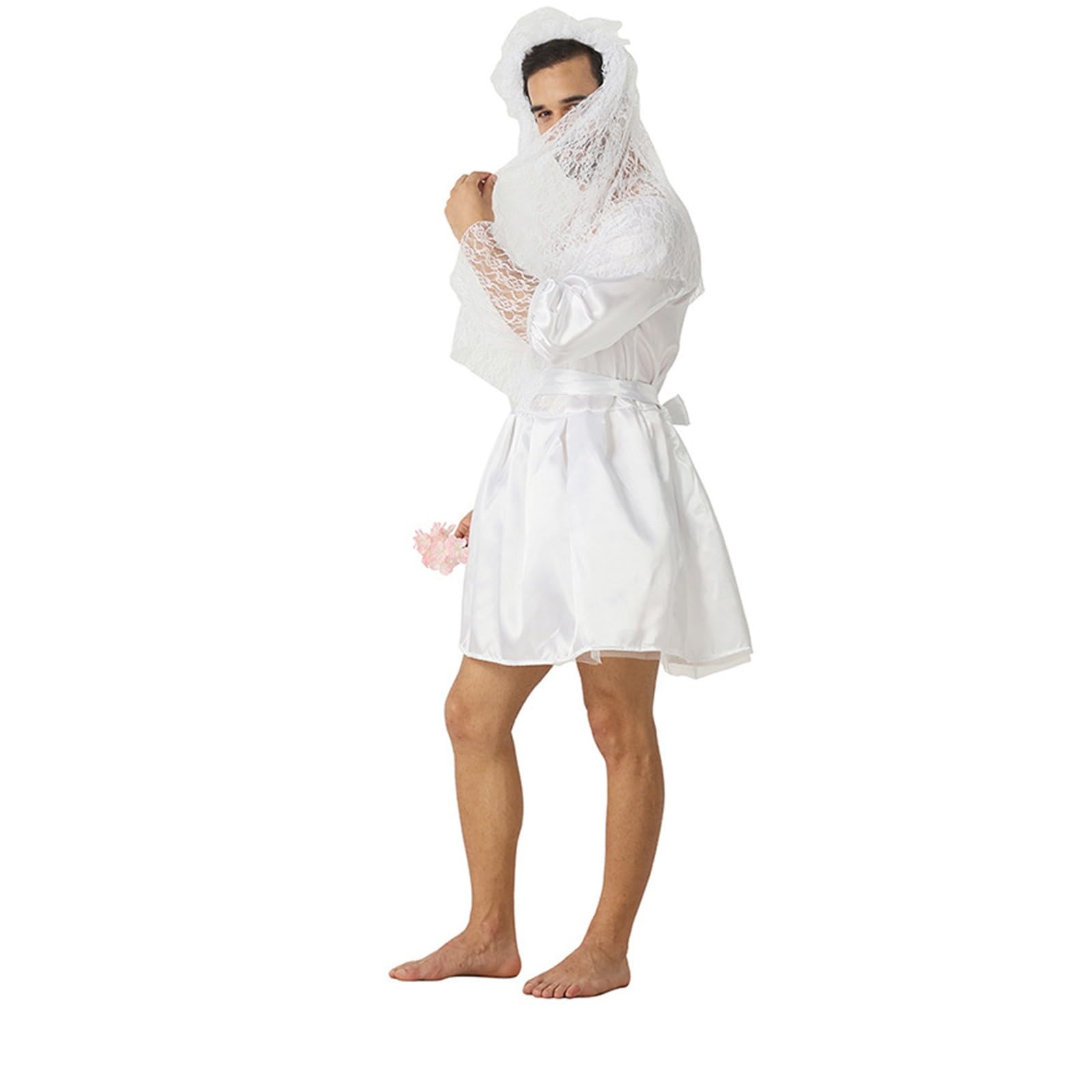 Costume da sposa da uomo, alla moda, costume da sposa maschile, vestito, cintura, copricapo con velo, carnevale, festa a tema