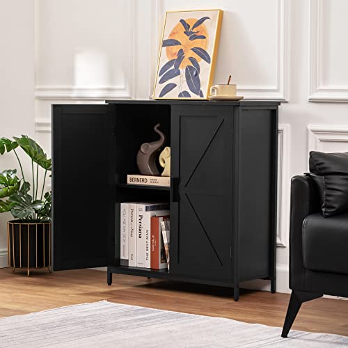 Weenfon Storage Cabinet, Industrial Floor Cabinet With 2 Doors & 1 Shelf, Wooden Freestanding Storage Cabinet With Metal Frame, Buffet Cabinet, For Living Room, Bedroom, Rustic Brown & Black #TOP7