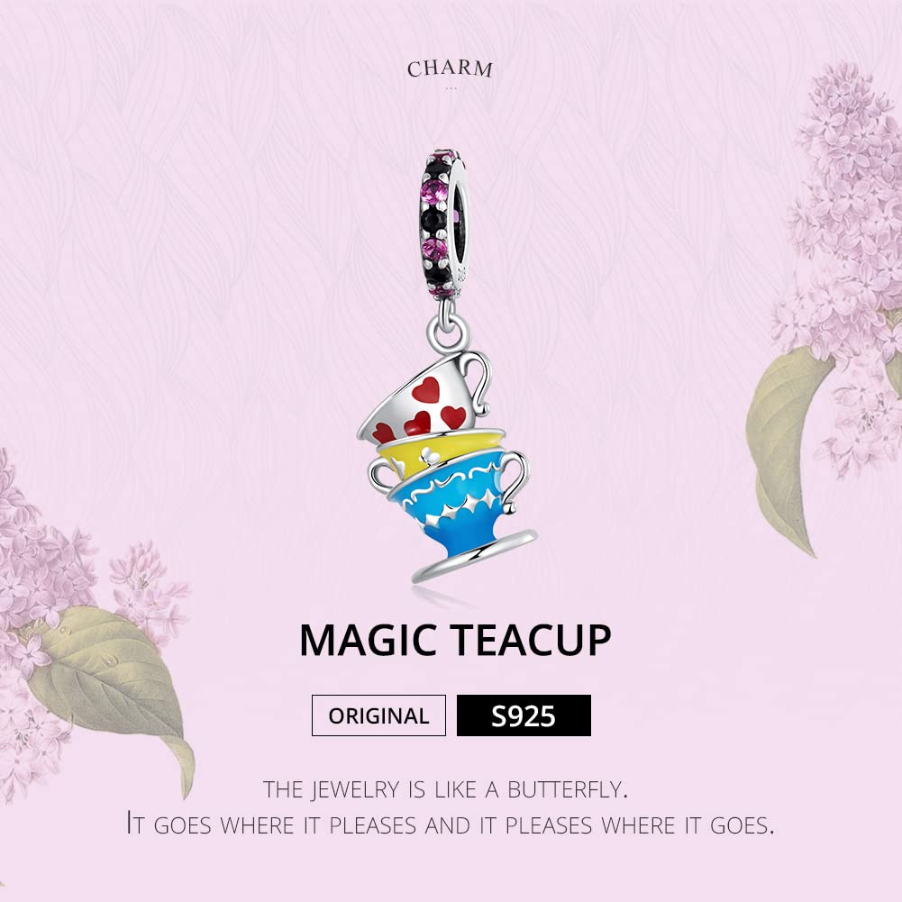 Colgante de taza de té mágica de plata de ley 925, ideal para pulseras y collares.