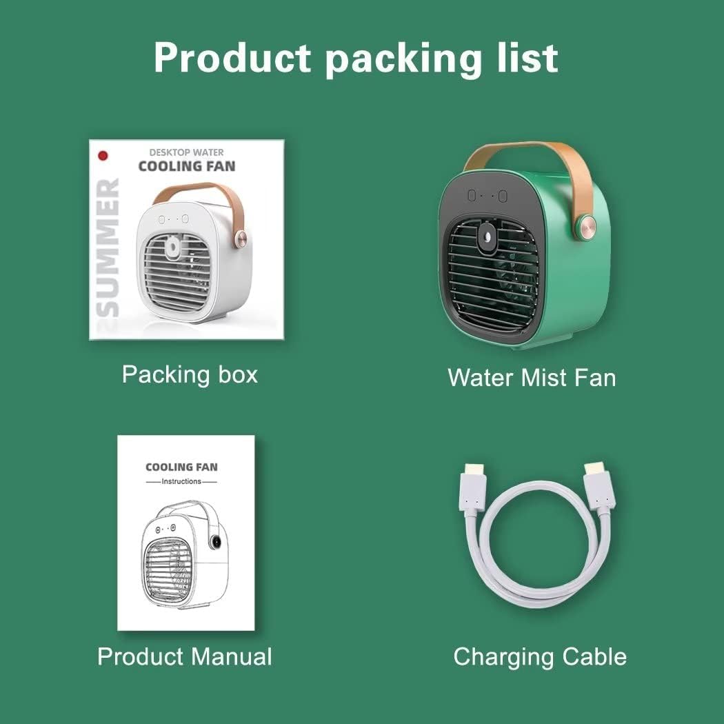 Portable Air Conditioner, 6000mAh Rechargeable Personal Air Conditioner, USB Mini Air Conditioner, 3 Speed Quiet Air Cooler for Bedroom, Office, Room, Car, Travel & Indoor & Outdoor Activities.（Green）