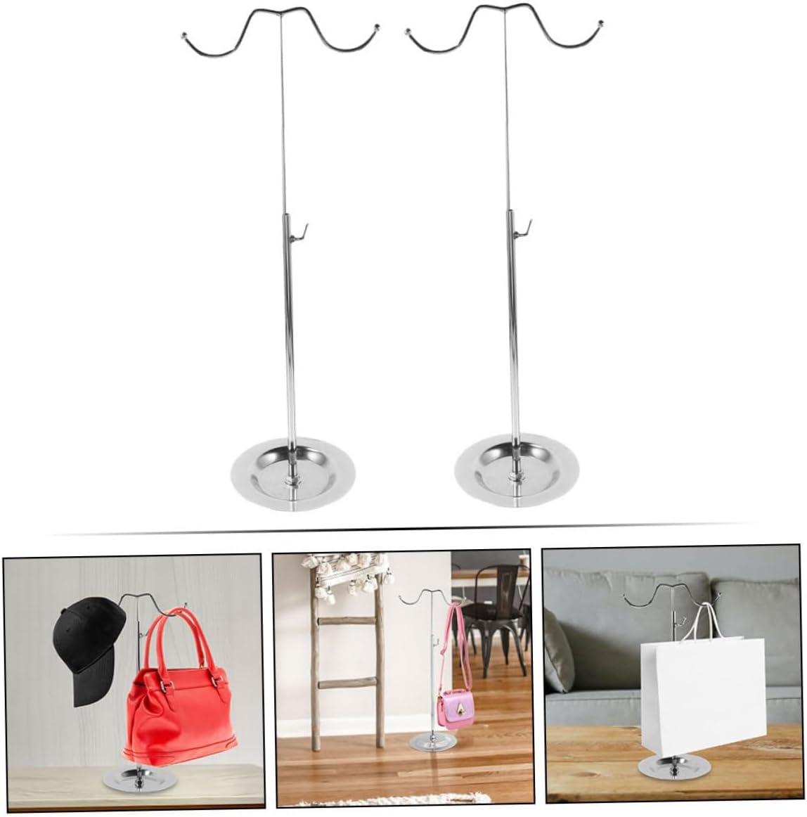 2pcs Adjustable Purse Display Stand Handbag Hook Holder for Desktop Metal Bag Rack Convenient Handbag Organizer for Home Retail Use