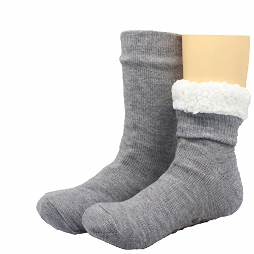 FRALOSHA Mens slippers Socks 3 Pairs Winter Warm Fuzzy Lined Non-Slip Soft Reading socks4
