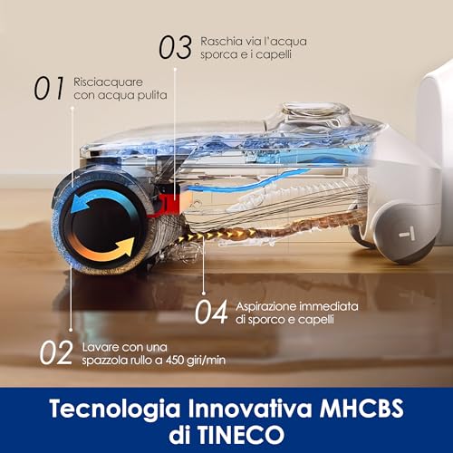 Tineco FLOOR ONE STRETCH S6 aspirapolvere a secco e umido, inclinazione fino a 180°, design compatto 13 CM autopulente e con asciugatura veloce a 70°C, pulizia dei bordi su ambo i lati - Immagine 3