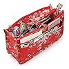 IGNPION Printed Insert Handbag Purse Organiser 13 Pockets Expandable Liner Bag Pouch Zipper Closure Tote Organiser Diaper Bag Insert with Handle (Red Flower #3