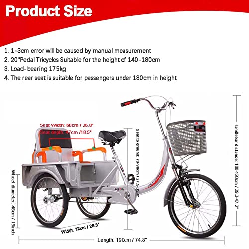 Triciclo para adultos plegable de 3 ruedas con canasto grande y asiento trasero, bicicleta de paseo de 20 pulgadas para recreo, compras y ejercicio, para hombres y mujeres, color púrpura miniatura 3