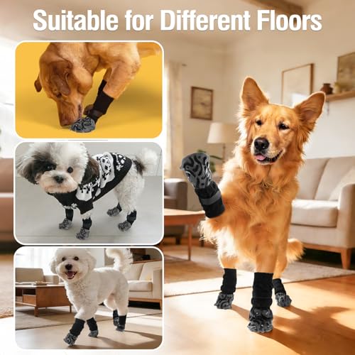 TZL rutschfeste Hundesocken mit Doppelseitigem Griff, Hundeschuhe gegen Lecken, Pfotenschutz für bessere Traktion auf Parkettböden für ältere Hunde