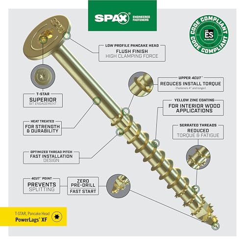 SPAX 1/4" x 3-1/2" Powerlags XF Interior Pancake Head Tornillos Tirafondo para madera (50 pcs) T40 T-Star Zinc Amarillo Carga Pesada para Construcción miniatura 5
