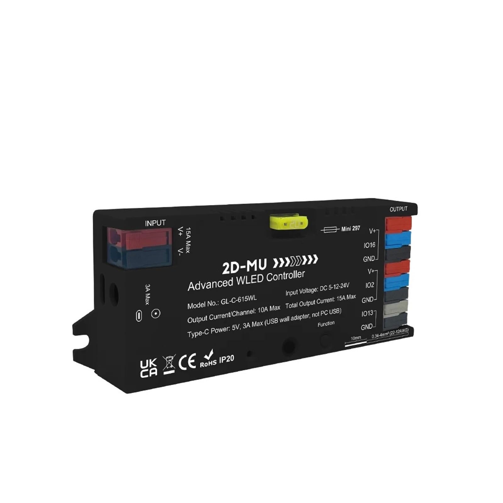 Controlador LED ESP32 WLED con sincronización de música y alta potencia de 20A para tiras RGB