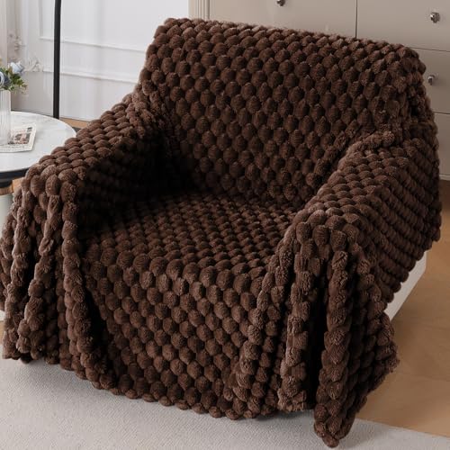 Image of HOKIPO Luxury Premium Rabbit Wool Plush Fluffy Sofa Cover, Sofa Throw for 1 Seater Sofa, 180(D) x 190(L) cm, 'BunnySoft Series' Dark Chocolate (AR-5073-DCHOC)