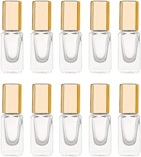 3ml Square Glass Roller Bottle For Essential Oils,Mini Glass Bottles With Stainless Steel Roller Balls,Gold Aluminum Caps Portable Roll-On Vial Aromatherapy Perfume Container-10 Pack