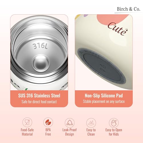 Image of Birch & Co. Baby Feeding Bowl and Spoon Set, Stainless Steel Food Bowls - 320ml, 304 Stainless Steel Baby Food Container with Double Wall Vacuum Insulation, BPA-Free Leak-Proof for School & Travel,Peach