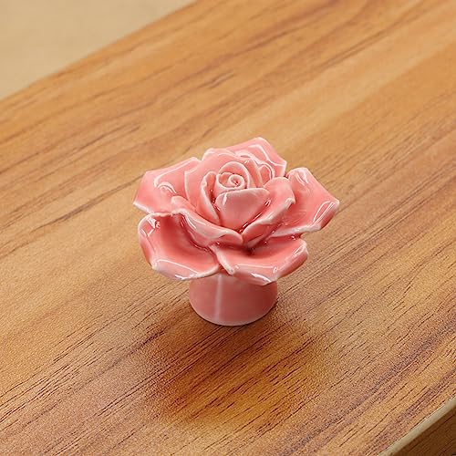 Image of 8Pcs Pink Cartoon Rose Cabinet Door Handle Ceramic Handmade Flower Handle Cabinet Knob Cupboard Dressing Table Drawer Pull Handles + Scre