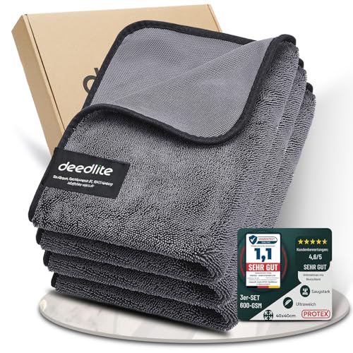 Deedlite Shiny Bath Wipes XXL Trockentuch Dusche, Fast Dry Auto Trockentuch, Mikrofasertücher, Premium Tuch für Auto, Duschkabine, Haushalt, Camping (40x60cm, 3 Stück)