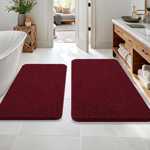 Image of OLANLY Bathroom Rugs Sets 2 Piece, Soft Absorbent Chenille Bath Mats Area Rug Set, Non-Slip, Quick Dry, Machine Washable Bath Mats for Bathroom, Home Decor Accessories (36 inchx24 inch+30 inchx20 inch, Burgundy)