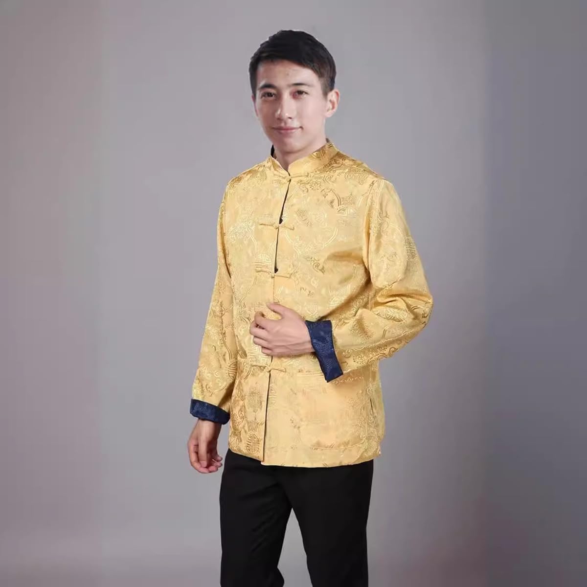 Chinese Tang Style Men's Silk Scarf Shirt, Double-Sided Long Sleeved Tai Chi Suit, Daily Morning Exercise Banquet - Image 6
