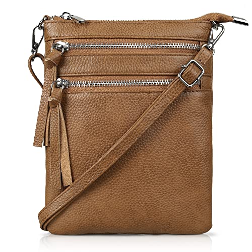 Image of befen Small Genuine Leather Crossbody Purses for Women Trendy Travel Shoulder Handbags with Multiple Zipper Pockets
