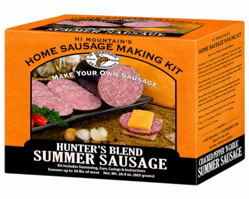 Hi Mountain Summer Sausage Seasoning Kit | HUNTER'S BLEND | Includes 10 Casings, Seasoning, Cure, & Directions | Ideal for Beef, Pork, Venison, Deer & Wild Game | Makes up to 30 lbs