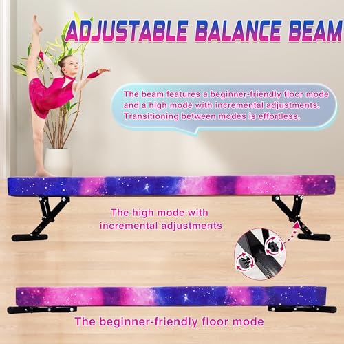 PreGymnastic Updated Gymnastics Beam, Adjustable Beam, Durable & Sturdy 8FT High & Low Adjustable Balance Beam-Competition Style Training Beam
