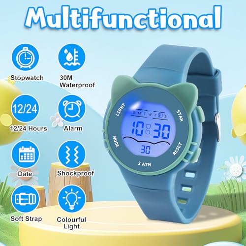 Image of Edillas Kids Watches Digital Girls Boys, 7 Colors Light Wrist Watch for Child Waterproof Sport Outdoor Multifunctional Wristwatches with Stopwatch /Alarm for Ages 4-15