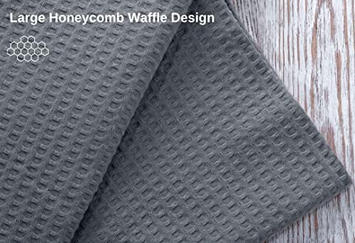 Pagnanno Set of 3 Tea Towels and Waffle Weave Hotel Quality Professional Cotton Tea Towels 45 x 70 cm, Waffle, Grey - Image 3