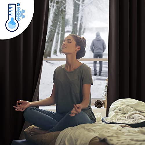 Image of NICETOWN 100% Blackout Curtains, Thermal Insulated & Energy Efficiency Window Draperies with Same Color Liner, Noise Reducing Small Drapes for Living Room (Coffee Brown, 42 inch W x 63 inch L, 2 Panels)