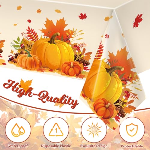 Image of Miucat 3Pcs Thanksgiving Tablecloth, Disposable Rectangular Fall Tablecloth for Thanksgiving Theme Decorations Tables Decor Supplies,108 x 54 Inch