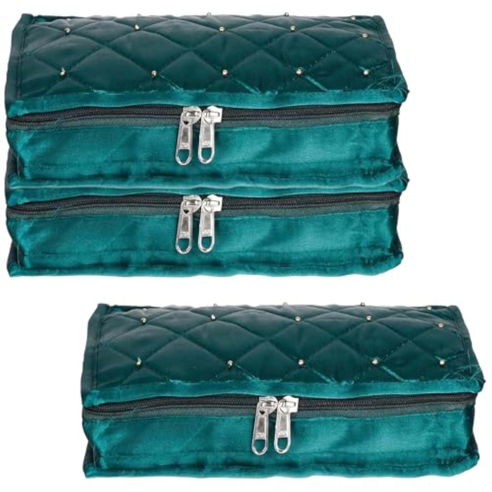 Jewellery Box with 6 Flappable Pouches, Satin Cosmetic Bag
