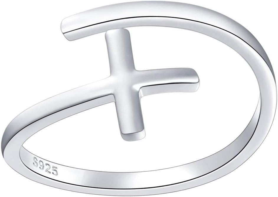 Simple Cross Ring Sterling Silver Adjustable Cross Wrap Open Ring for Women Daughter Girlfriend Easter Gift
