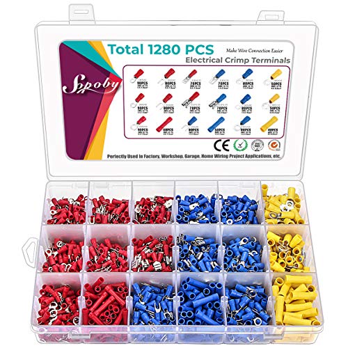 Preisvergleich Produktbild Sopoby 1280 pcs Elektrische Steckverbinder Flachstecker Kabelschuhe Lötverbinder Quetschverbinder Set Terminals Stoßverbinder Sortiment Steckverbinder