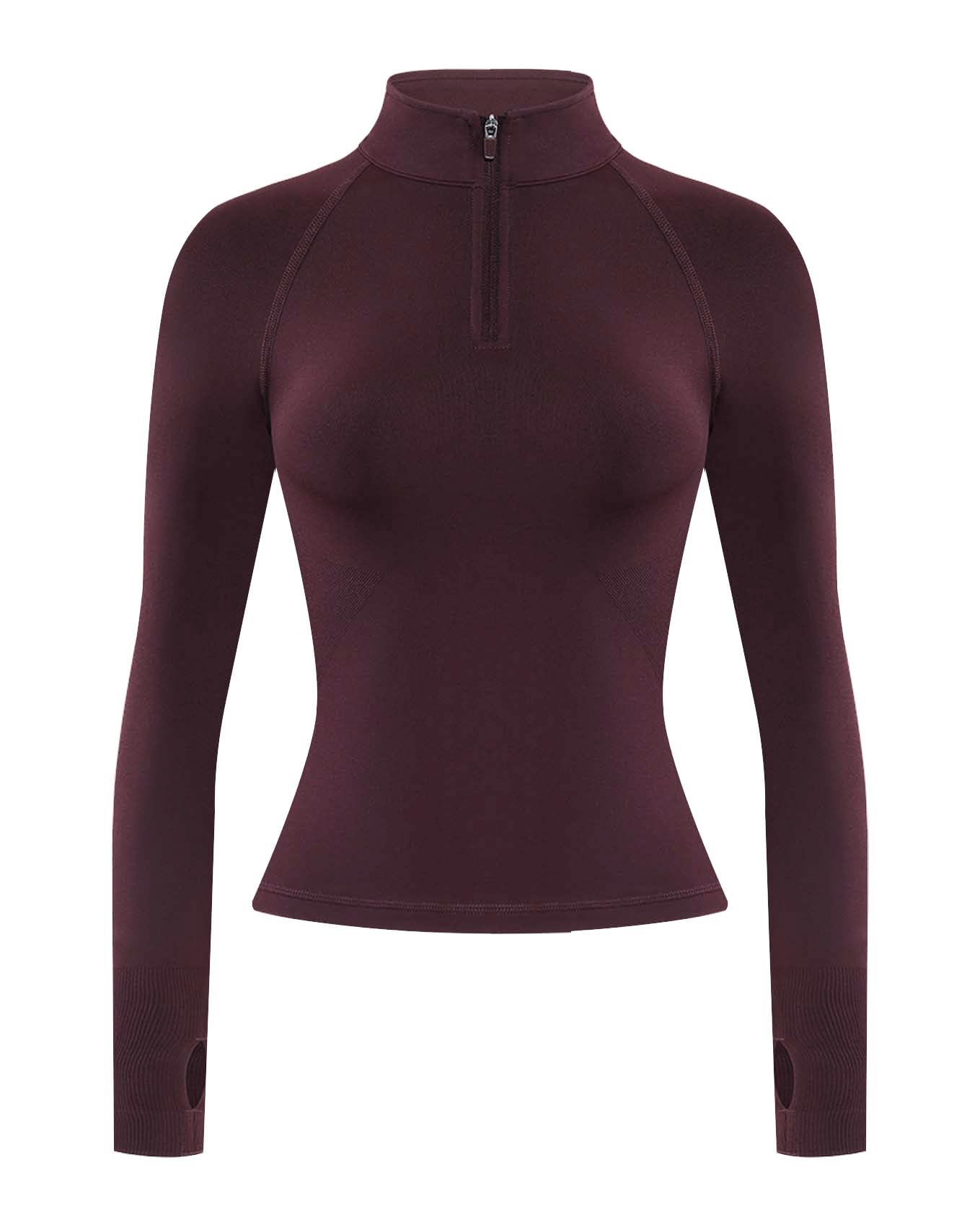 Photo 1 of AUROLA Influence Workout Jacket for Women, Half Zip Cropped Slim Fit Long Sleeve Yoga Jackets Athletic Top with Thumb Holes(Black Cherry,Large)