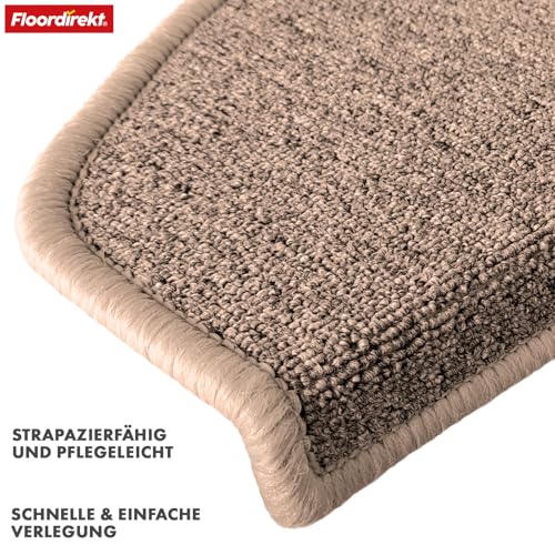 Floordirekt Treppenstufen Matten - London Pro Beige - 1 Stück Stufenmatten Treppenteppich halbrund 25x65 cm