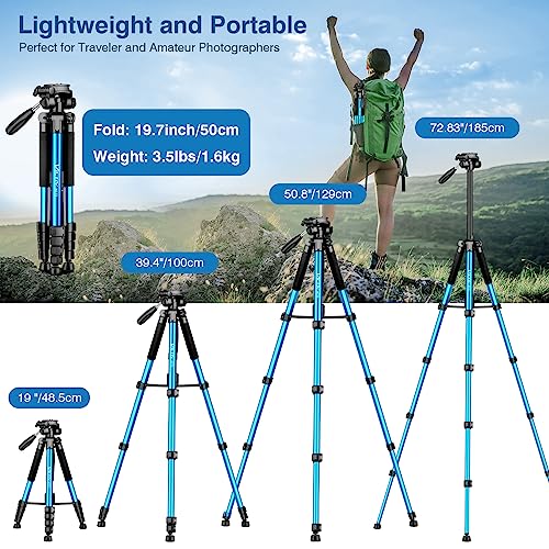 Image of Victiv 72 inch Camera Tripod, Tall Tripod for Camera Cell Phone, Heavy Duty Camera Tripod Stand, Professional Aluminum Monopod, Compatible with Canon Nikon Sony DSLR Cameras - Blue
