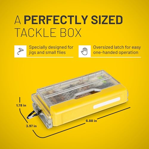 Image of Plano Edge Micro Fly Storage Box, Gray and Yellow, Waterproof and Rust-Resistant Customizable Fishing Tackle Organization