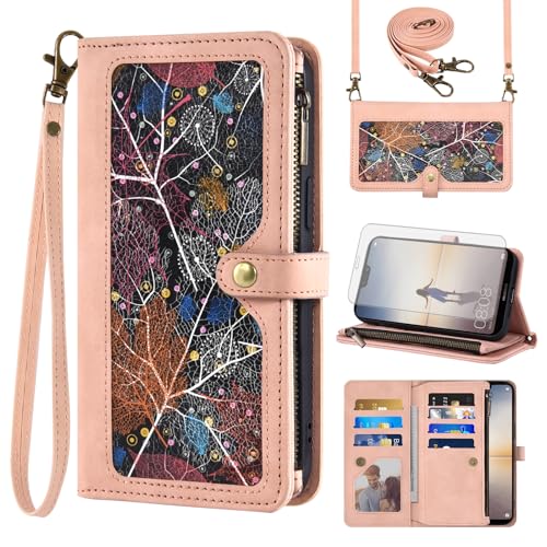 Étui Huawei P20 Lite rose en cuir avec porte-carte et film écran