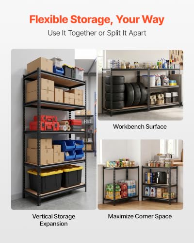 Image of VEVOR Storage Shelves, 5-Tier Adjustable, 2000 lbs Capacity, Heavy Duty Garage Storage Shelving Unit, Metal Utility Rack Shelf, for Garage Warehouse Basement Kitchen, 36.34 inch W x 18.07 inch D x 71.38 inch H