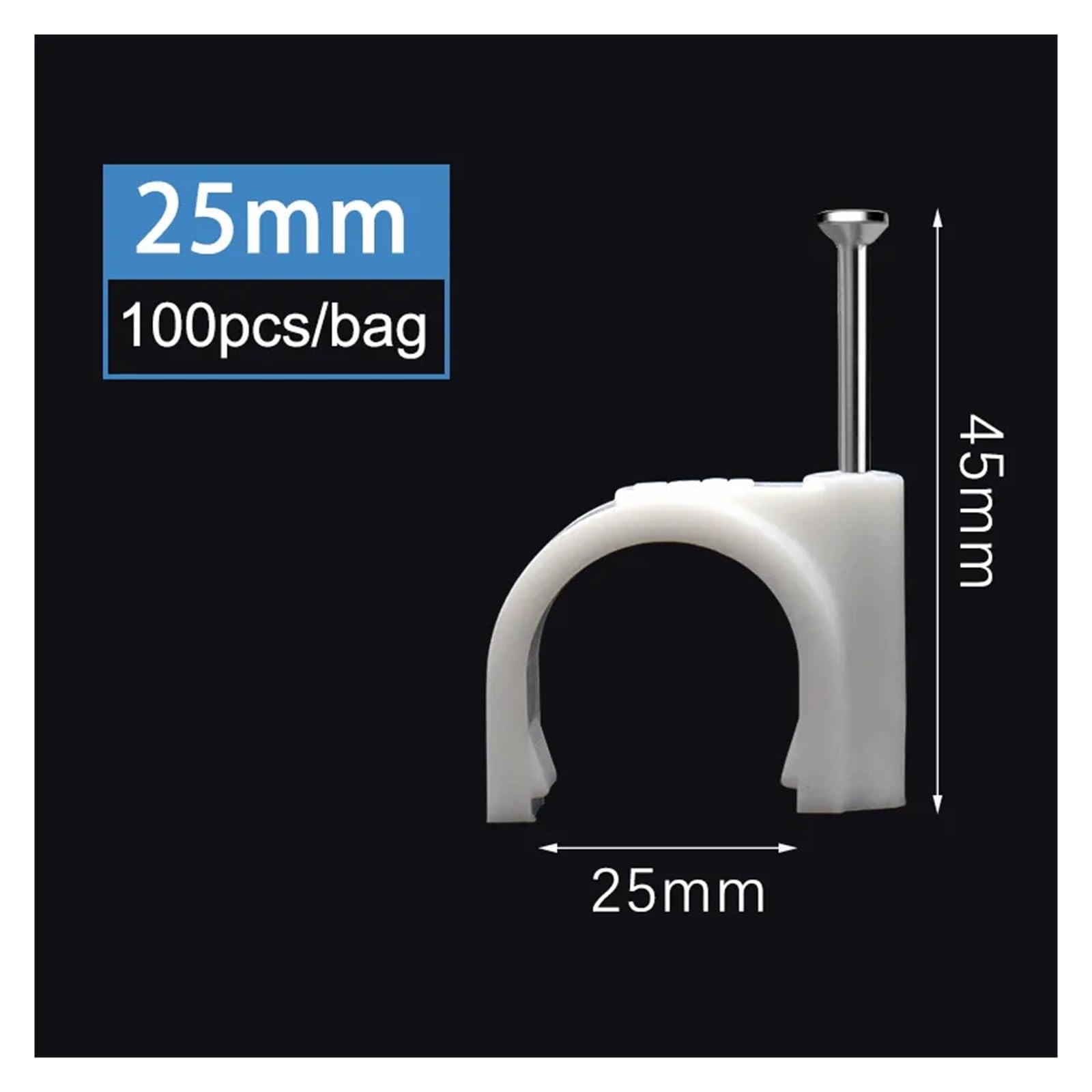 Attaches-câbles à clou, Clips de Câble à Clou en Acier et Plastique Blanc 12-25mm 100pcs(25mm)