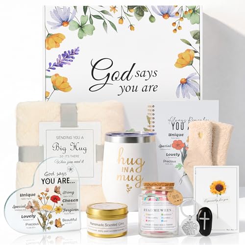 Defresit 10Pcs Christian Gifts for Women, Sympathy Gift Baskets with Tumbler, Bible Verse Jar and Blanket, Inspirational Religious Gifts for Mom, Grandma, Friends, Birthday, Well Done, Mother's Day