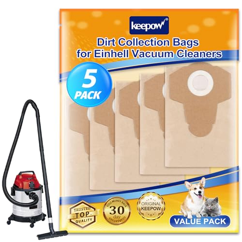 KEEPOW Lot de 5 sacs collecteurs de poussière de 20L pour aspirateur Einhell TC-VC 1820 1820S 1930S, TE-VC 2230 aspirateur eau et poussière, sacs d'aspirateur
