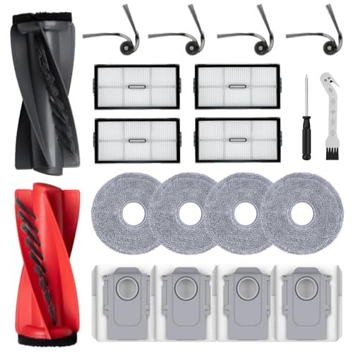 Zubehör für Roborock Saros 10R/Saros 20/Qrevo CurvX/Qrevo Curv 2 Pro/2 ProX Saugroboter2 Hauptbürste 4 Staubbeutel 4 Wischpads 4 HEPA-Filter 4 Seitenbürsten 1 Reinigungsbürste 1 Schraubendreher