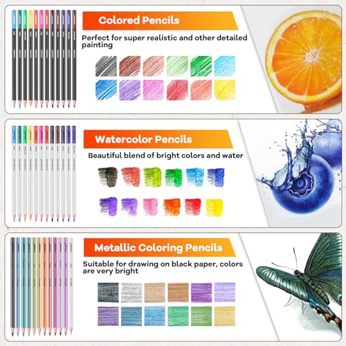 Artownlar-76-Art-Set-Drawing-Supplies-Pro-Sketching-Kit-for-Artists-Adults-Teens-Kids-Sketch-Book-Coloring-Book-Graphite-Charcoal-Watercolor-Metallic-Colored-Pencils-in-Gift-Case