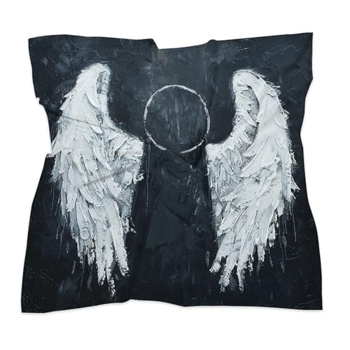 White Angel Wings Silk Scarf Fashion Satin Head Scarf Lightweight Head Scarves for Neck Silk Scarves for Women Men Boho Hair Wrap Sleeping Kerchief Bandanas Pocket Square 25" X 25"3