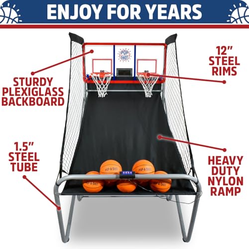 Pop-A-Shot Official Indoor/Outdoor Dual Shot Basketball Arcade Game - Weather Resistant - 16 Different Games - 6 Audio Options - Near 100% Scoring Accuracy - Large LED Scoreboard