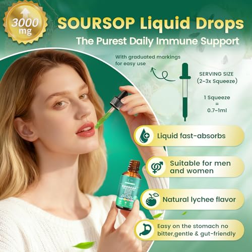 Image of VivoNu 10-in-1 Soursop Bitters Liquid Drops 3000mg, Soursop Drops with Ashwagandha* Black Seed Oil, Moringa, See Moss and Vitamins (2 Fl Oz (Bottle of 1))