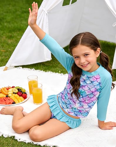 Image of Lovekider Little Girls Swimsuits 2 Pieces Swimwears Rash Guard Set Long Sleeve UPF50+ Bathing Suit for Beach 2-8T