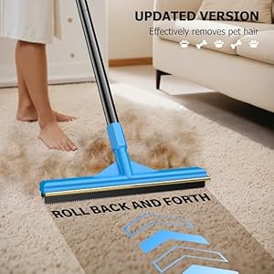 Updated Pet Hair Removal Tool, CEARKTIY Carpet Rake for Pet Hair Removal, 57” Adjustable Pet Hair Remover Broom, 2 in 1 Rubber Broom & Carpet Brush Scraper for Rugs, Mats, Couch (Long Handle)