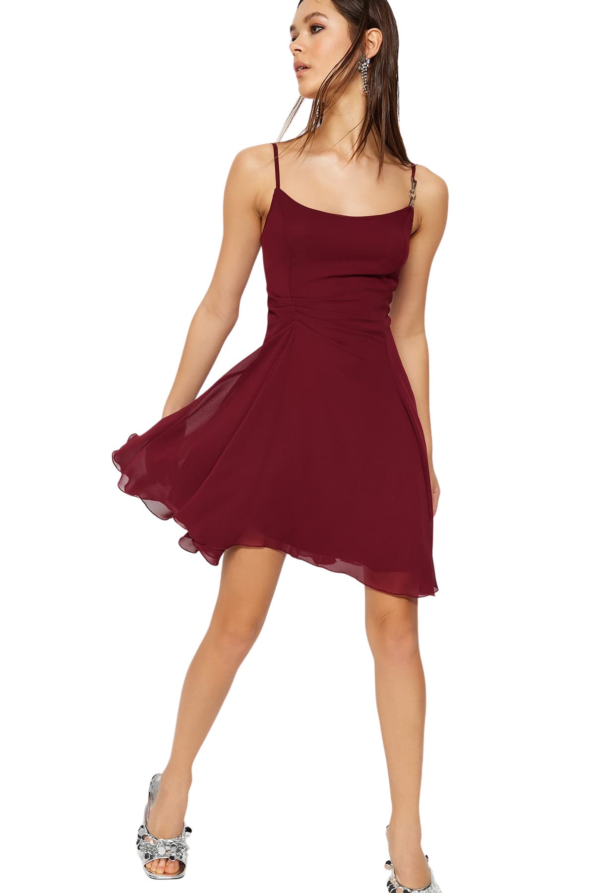 Trendyol FeMan Skater Regular fit Woven Dress,Burgundy,36