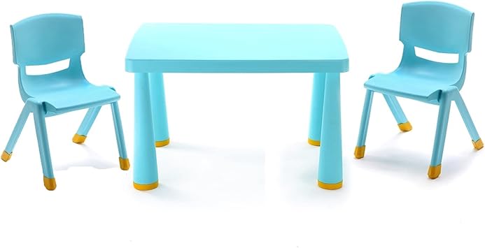 Kids Table and Chair Kids Table with 2 Chairs, Stackable Chair Save Space, Home Kindergarten Learning Toy Table Color Blue