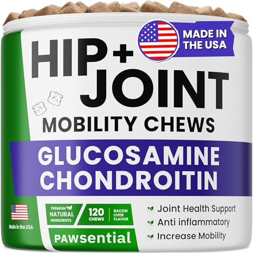 Pawsential Glucosamine Chondroitin for Dogs - Joint Supplement w/Omega-3 Fish Oil - MSM - Advanced Mobility Chews - Joint Pain Relief - Hip & Joint Care - 120Ct - Made in USA